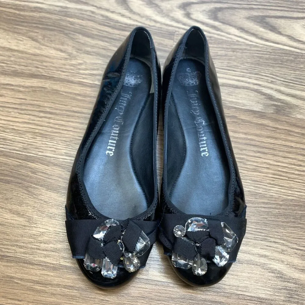 Juicy Couture ABBOTT‎ Black Patent Leather CRYSTAL JEWELED Flats Shoes 8.5 M